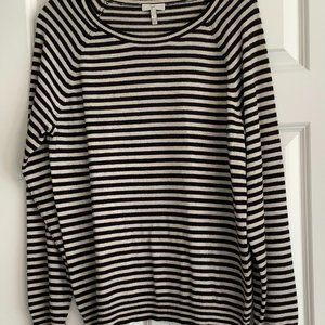 Joie Black and Cream Stripe Breton Long-Sleeve Cashmere Blend Sweater, Size L